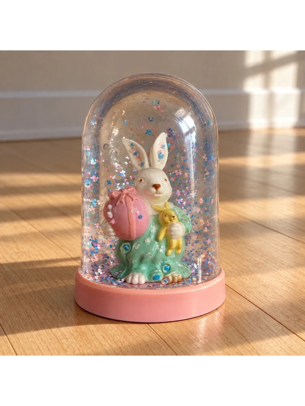 Vintage 1994 Loomco Easter bunny snow globe rabbit pastel spring decor